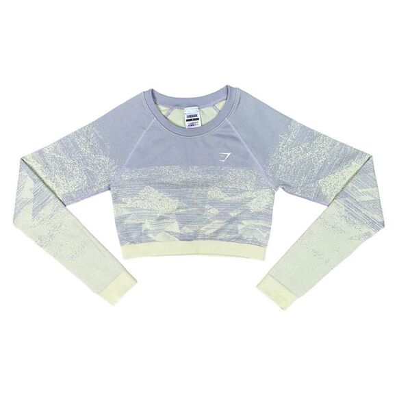 GymShark B1A9X-GBDZ Adapt Ombre Green Fleck Long Sleeve Active Crop Top - Small - Picture 1 of 4